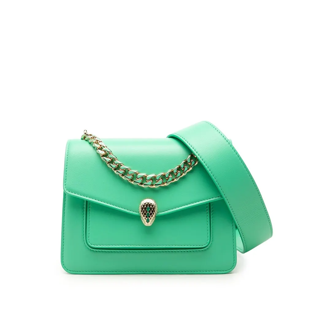 Bvlgari Leather Serpenti Forever Maxi Chain Top Handle Bag Green Leather Very good - Front View