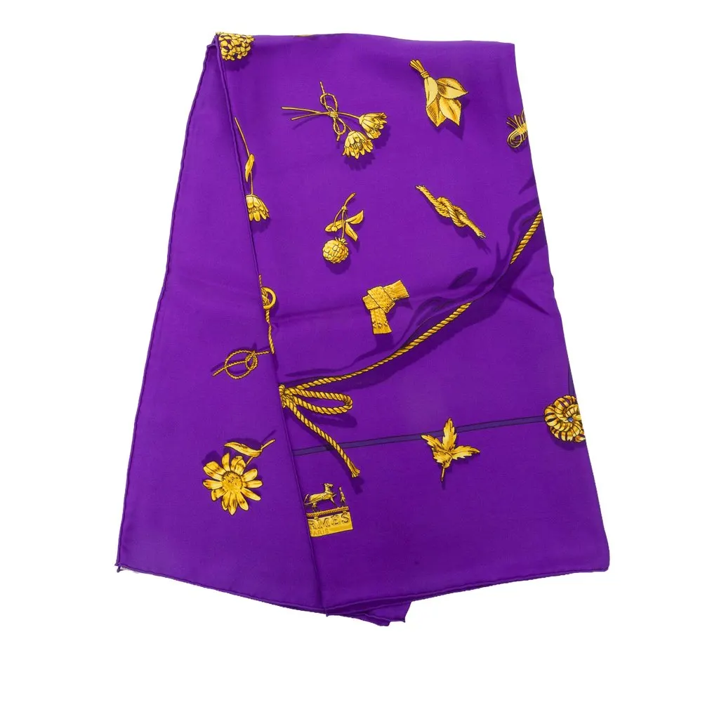 Hermès Clips Silk Scarf 90 Purple Silk Good - Front View