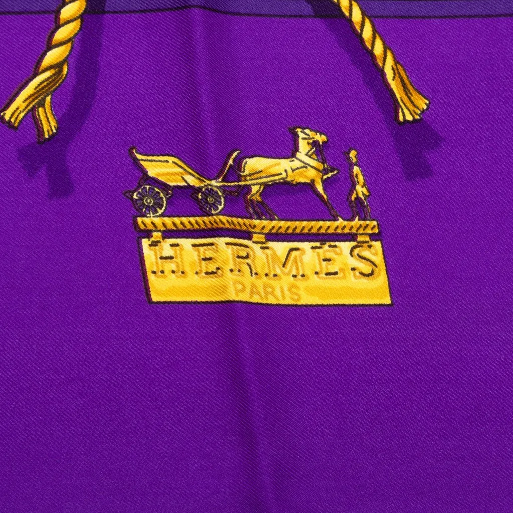 Hermès Clips Silk Scarf 90 Purple Silk Good - Inside View