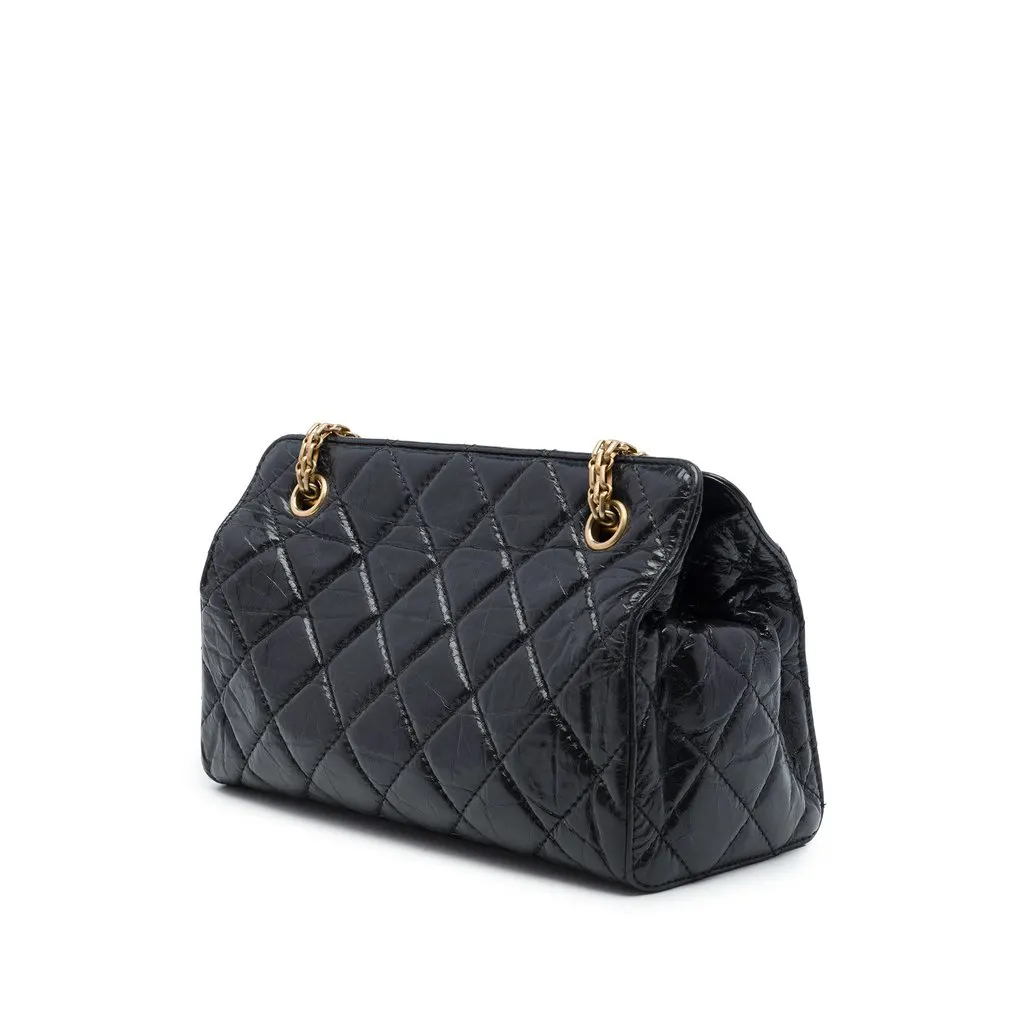 Chanel Quilted Glazed Crackled Calfskin Reissue 2.55 Shopping Bag Black Leather Very good - Back View