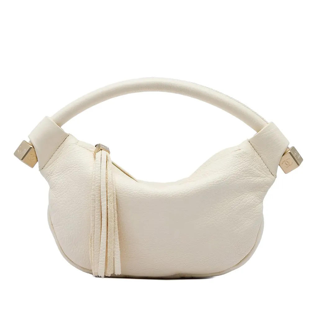 Chanel Calfskin Tassel Dice Handbag White Leather Very good - Front View