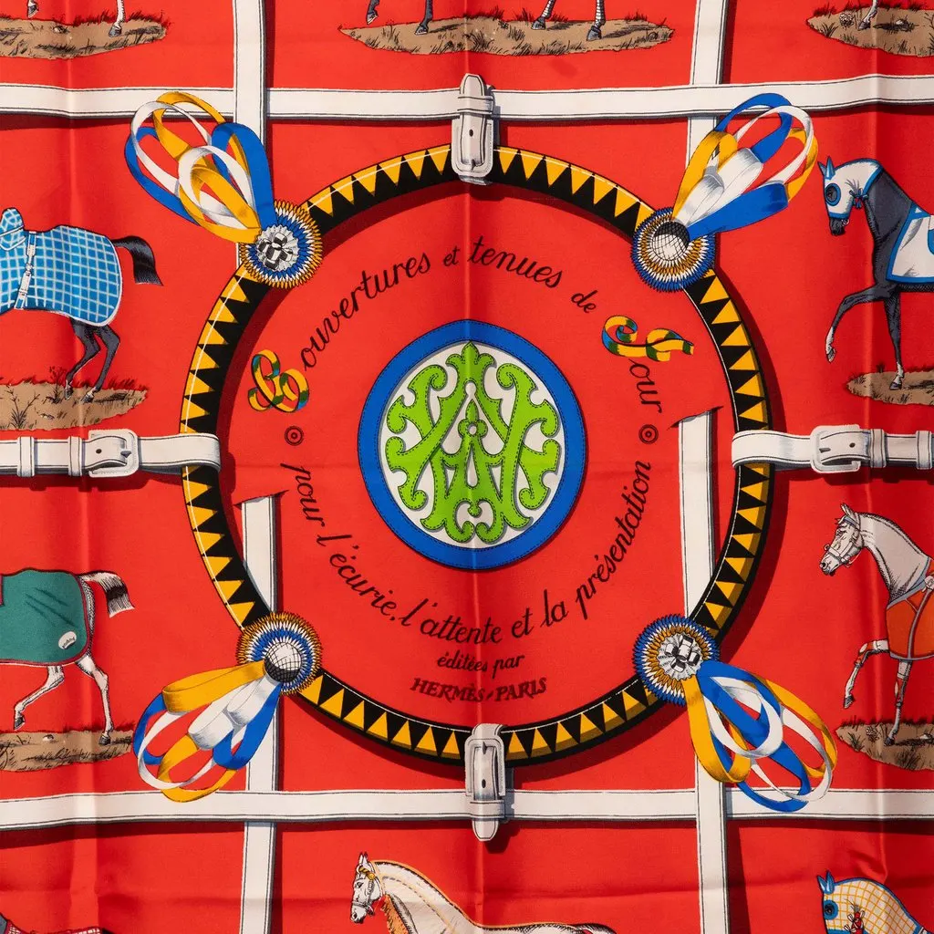 Hermès Couvertures et Tenues de Jour Silk Scarf 90 Red Silk Very good - Back View