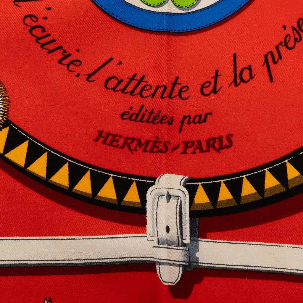 Hermès Couvertures et Tenues de Jour Silk Scarf 90 Red Silk Very good - Model View