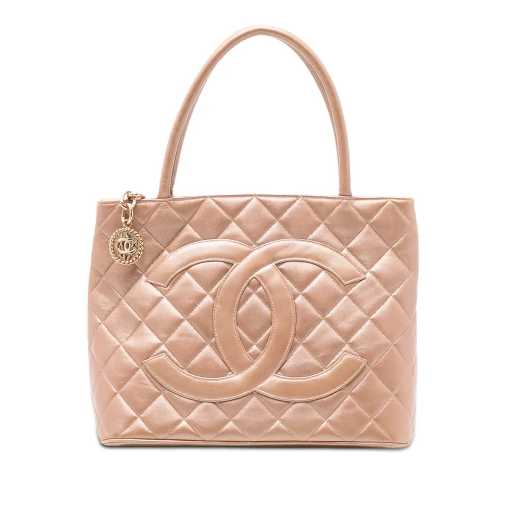 Chanel Lambskin Medallion Tote Beige Leather Very good - Front View