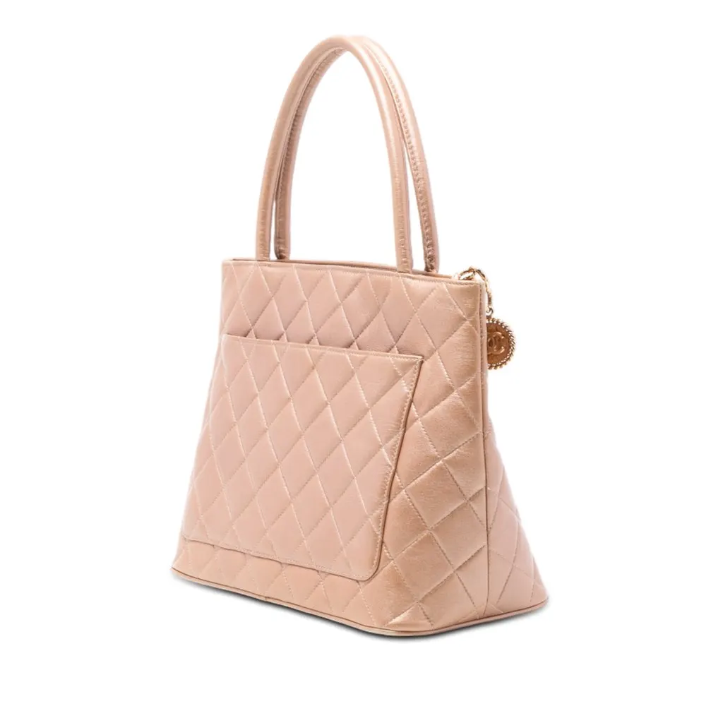 Chanel Lambskin Medallion Tote Beige Leather Very good - Back View