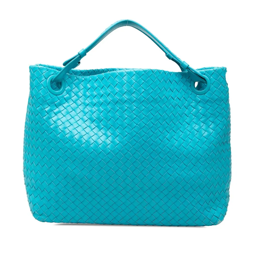 Bottega Veneta Medium Nappa Intrecciato Garda Tote Blue Leather Very good - Front View