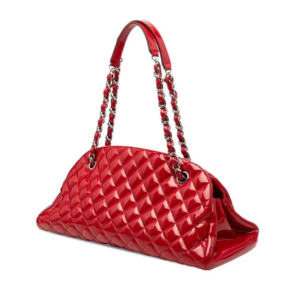 Chanel Medium Quilted Patent Just Mademoiselle Bowling Bag Red Leather Very good - Back View