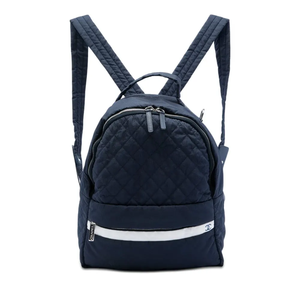 Chanel CC Quilted Nylon Sport Line Backpack Blue Very good - Front View