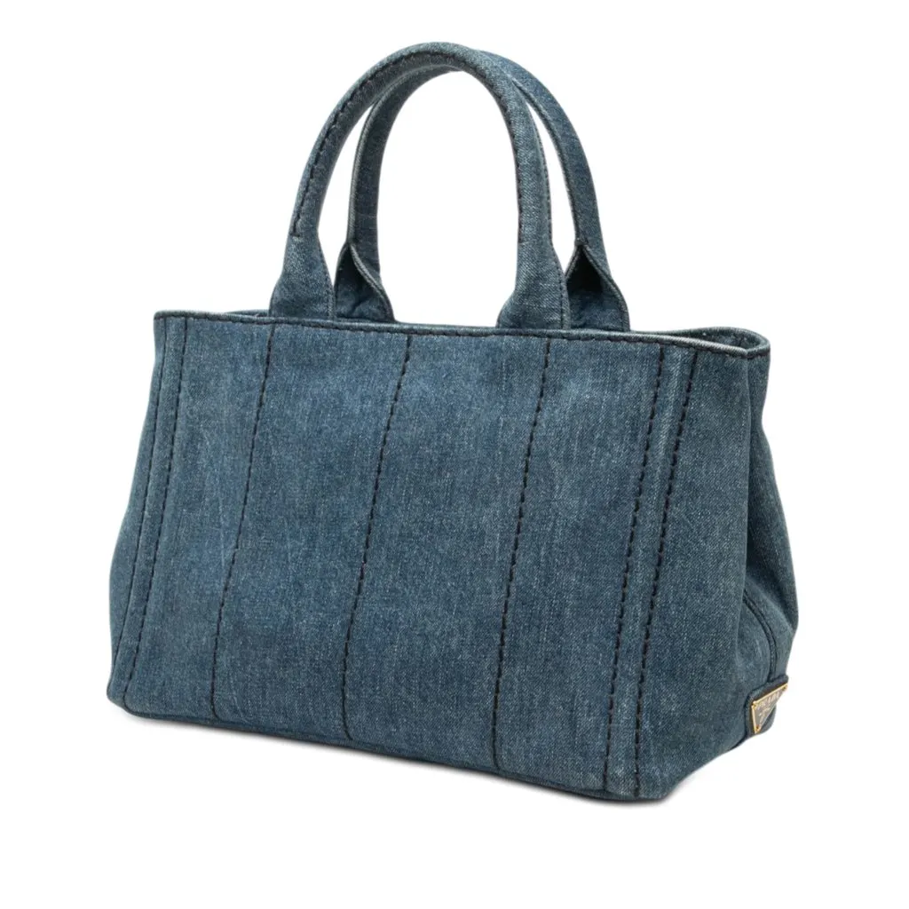 Prada Small Denim Canapa Logo Satchel Blue Very good - Back View