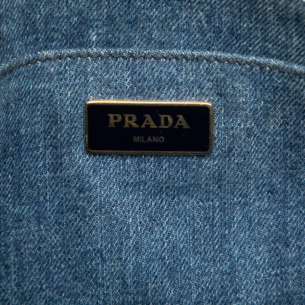 Prada Small Denim Canapa Logo Satchel Blue Very good - Box View