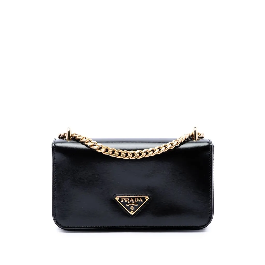 Prada Soft Calf Chain Crossbody Black Leather Good - Front View