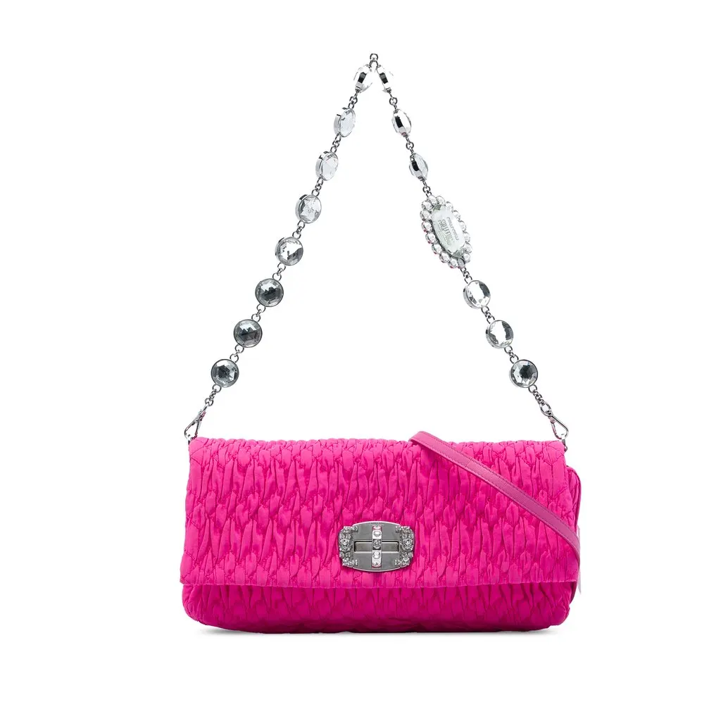 Miu Miu Matelasse Nylon Crystal Chain Satchel Pink Polyamide Very good - Front View