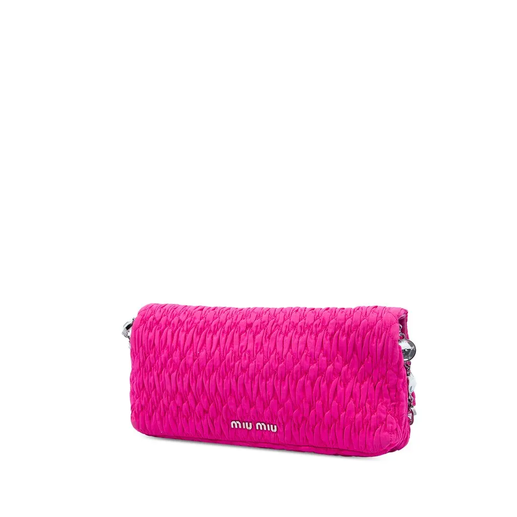Miu Miu Matelasse Nylon Crystal Chain Satchel Pink Polyamide Very good - Back View