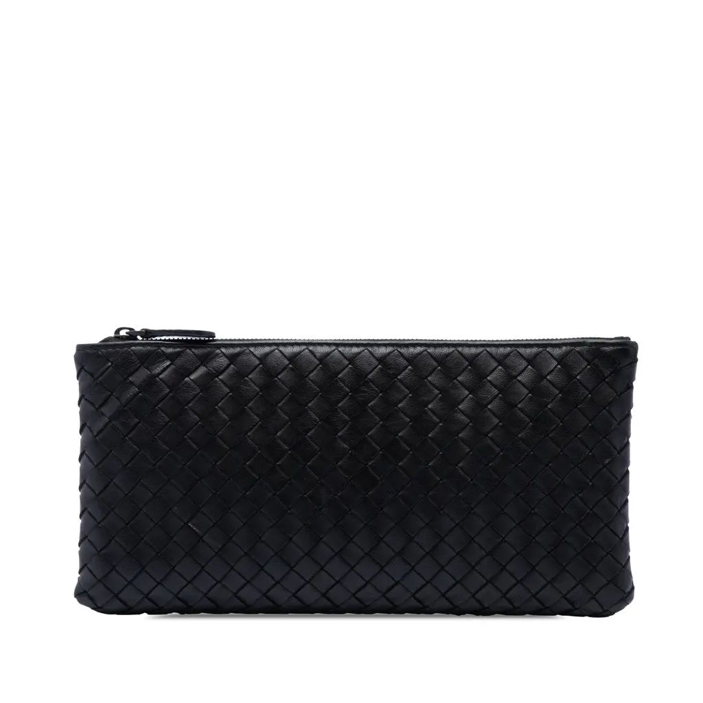 Bottega Veneta Nappa Intrecciato Zip Pouch Black Leather Very good - Front View