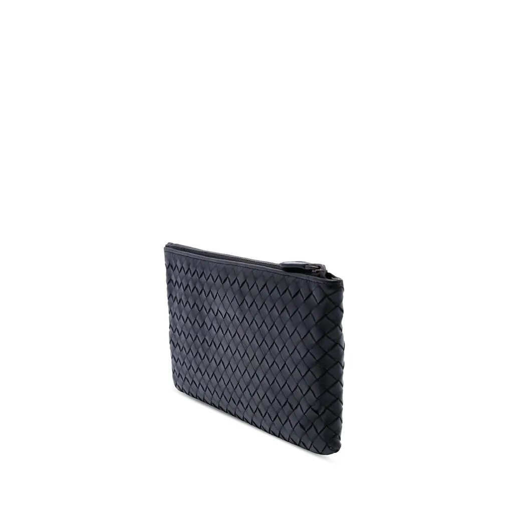 Bottega Veneta Nappa Intrecciato Zip Pouch Black Leather Very good - Back View