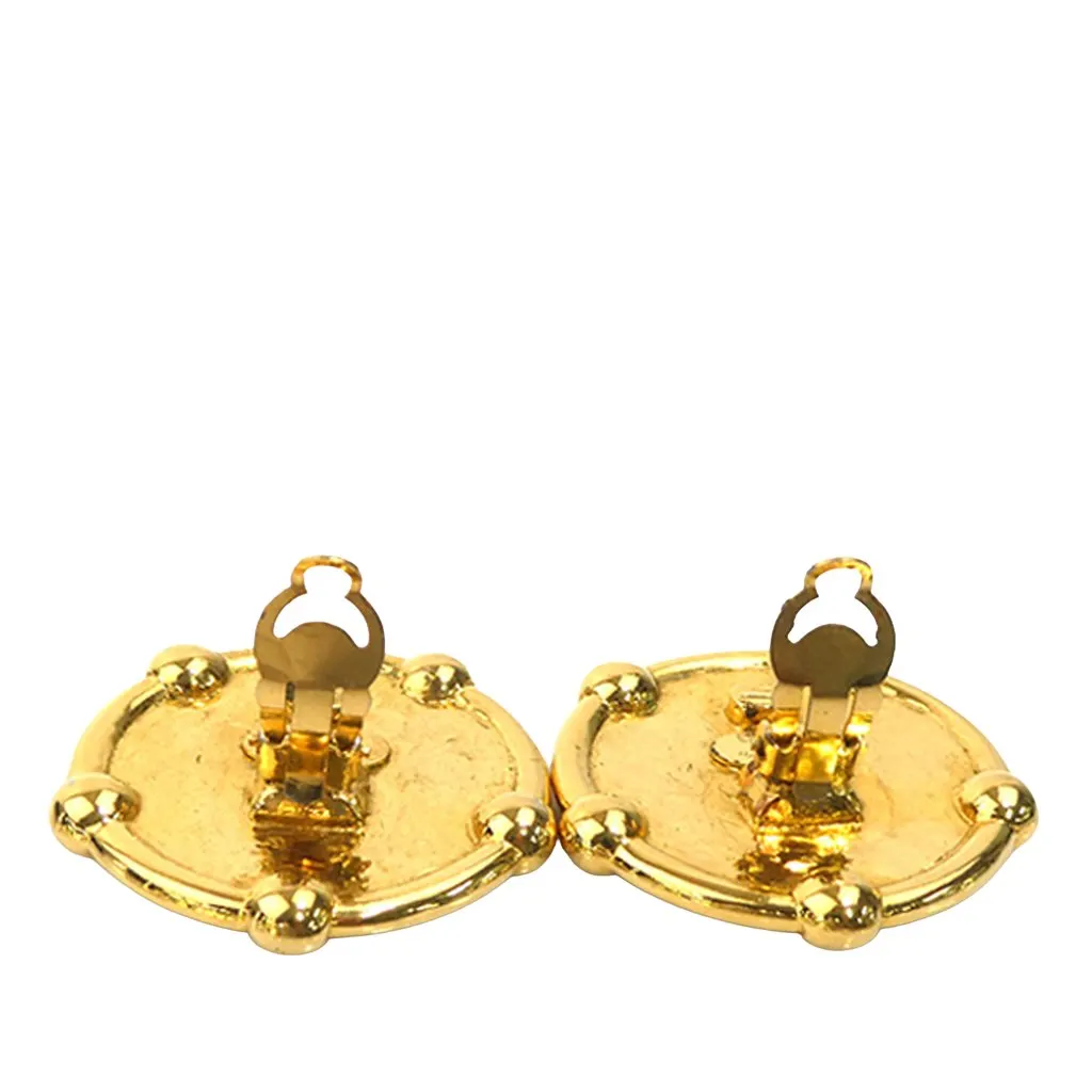 Chanel CC Gold Plated Round Clip On Earrings Gold Metal Very good - Back View