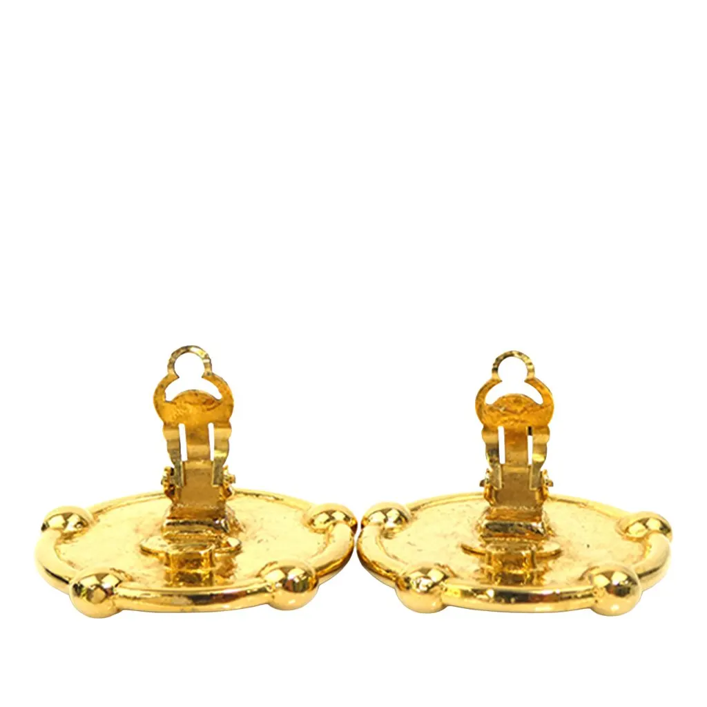 Chanel CC Gold Plated Round Clip On Earrings Gold Metal Very good - Inside View