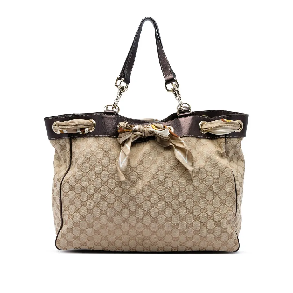 Gucci Large GG Canvas Positano Tote Beige Canvas Good - Front View