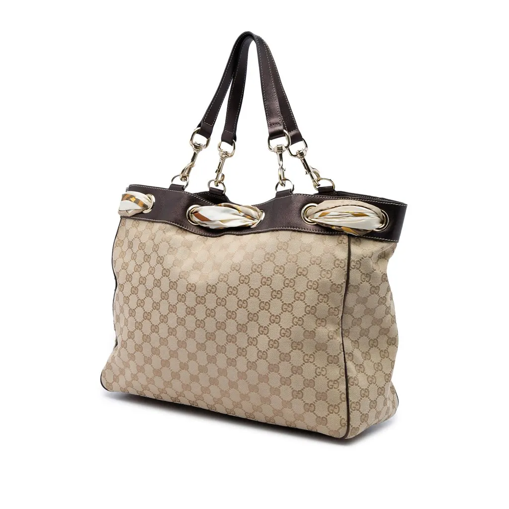 Gucci Large GG Canvas Positano Tote Beige Canvas Good - Back View