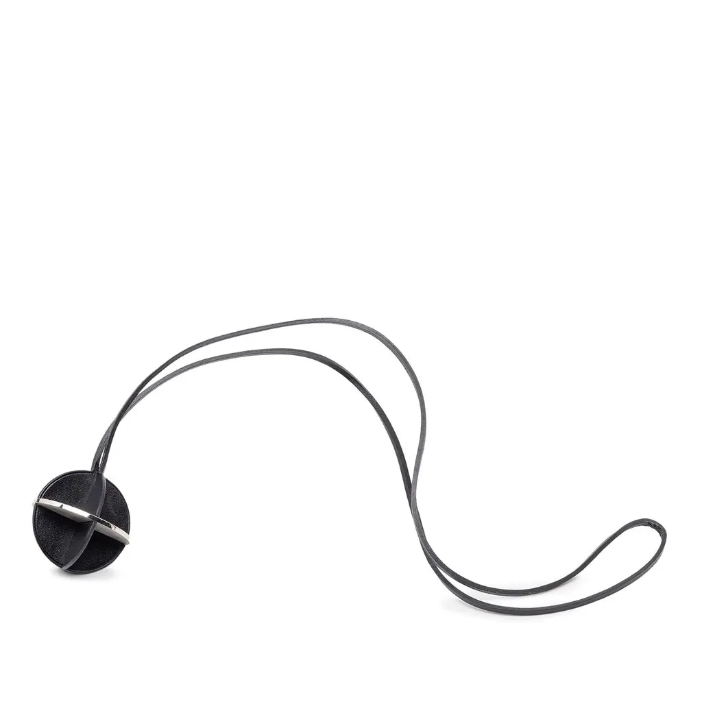 Hermès Leather and Brass Zodiac Pendant Necklace Black Leather Very good - Front View
