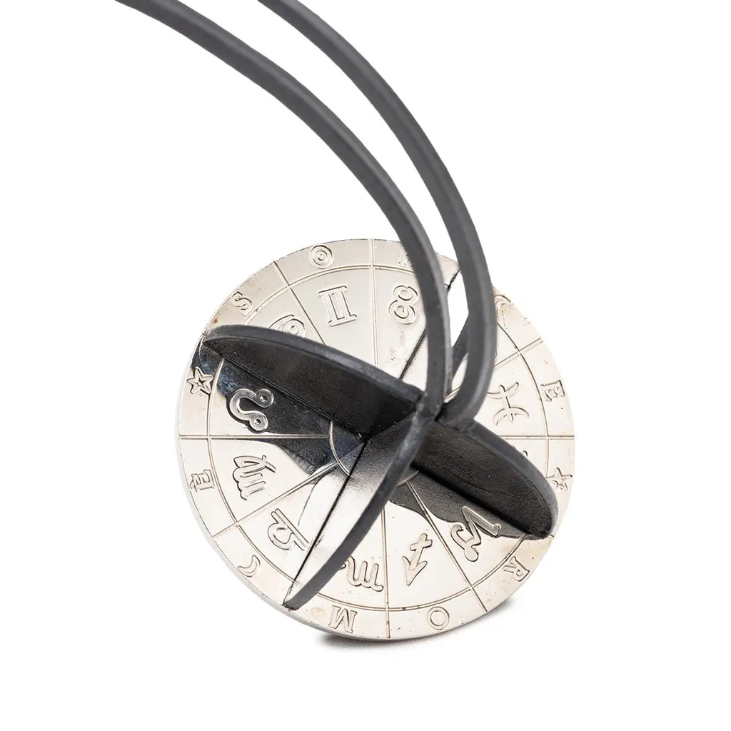 Hermès Leather and Brass Zodiac Pendant Necklace Black Leather Very good - Back View