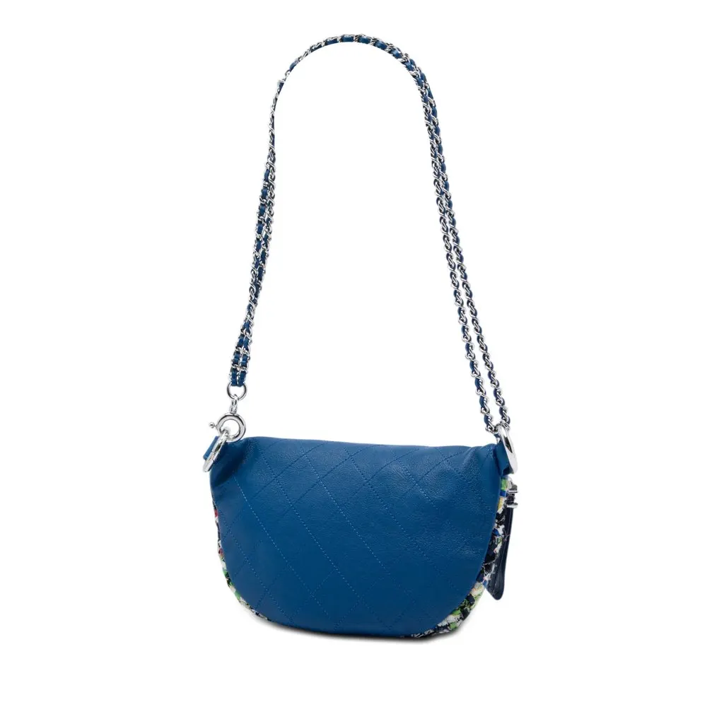 Chanel Tweed and Stitched Calfskin Convertible Waist Bag Blue Very good - Back View