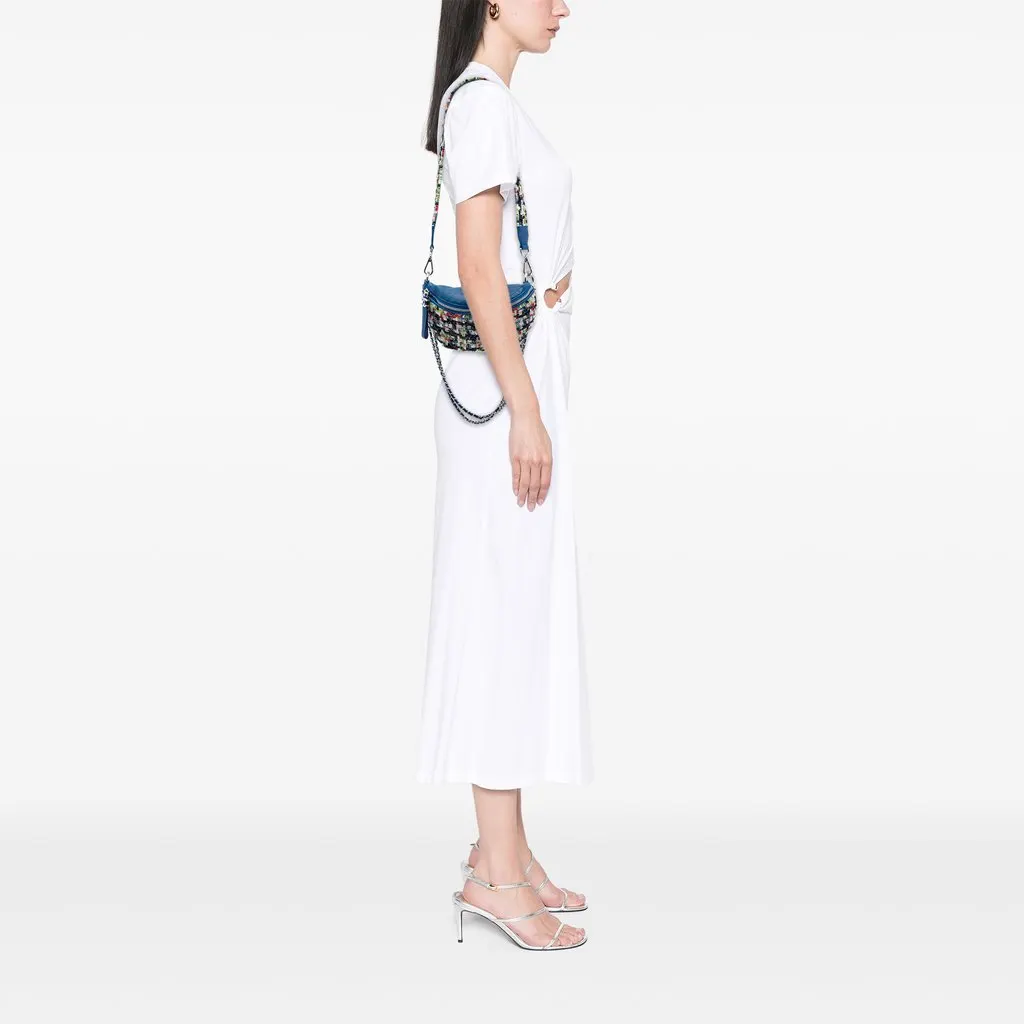 Chanel Tweed and Stitched Calfskin Convertible Waist Bag Blue Very good - Box View
