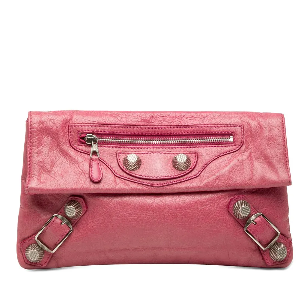Balenciaga Lambskin Motocross Giant 12 Envelope Clutch Pink Leather Very good - Front View