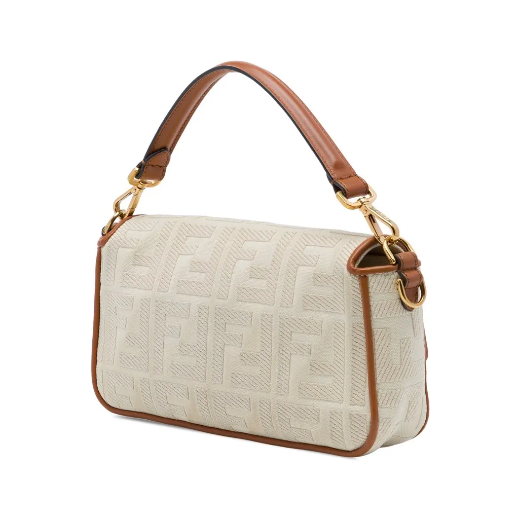 Fendi Zucca Embroidered Canvas Baguette Satchel Beige Very good - Back View