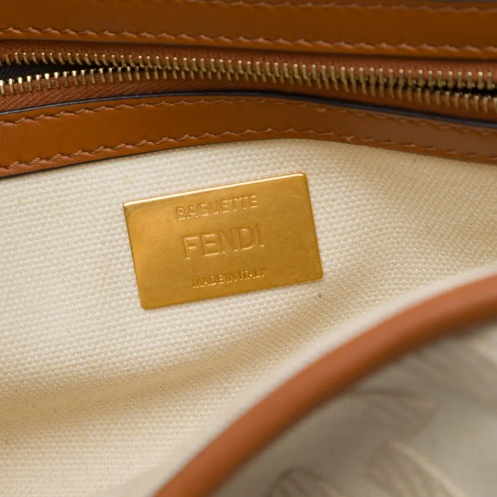 Fendi Zucca Embroidered Canvas Baguette Satchel Beige Very good - Box View