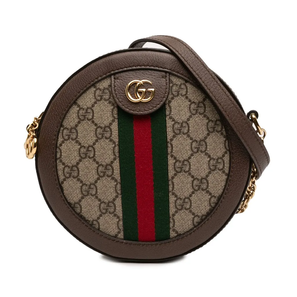 Gucci Mini GG Supreme Web Ophidia Round Crossbody Beige Very good - Front View