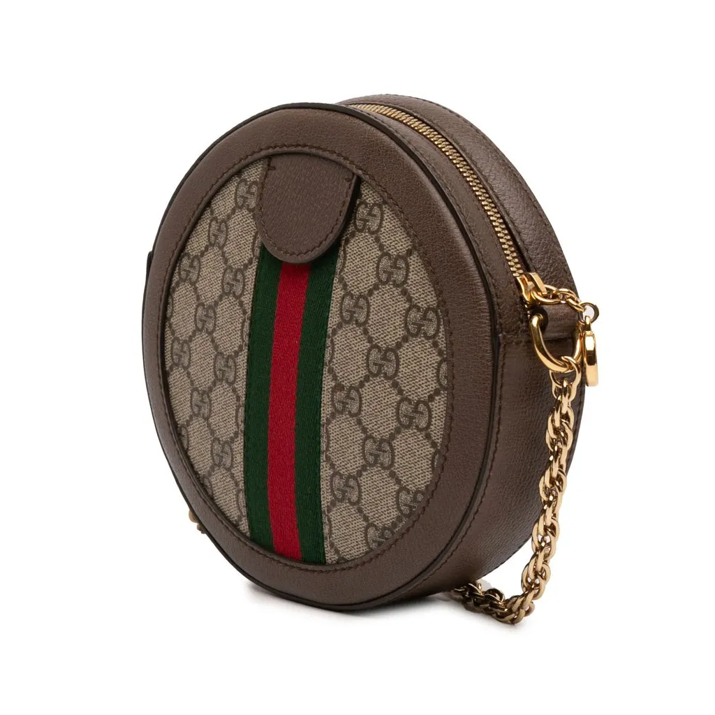 Gucci Mini GG Supreme Web Ophidia Round Crossbody Beige Very good - Back View
