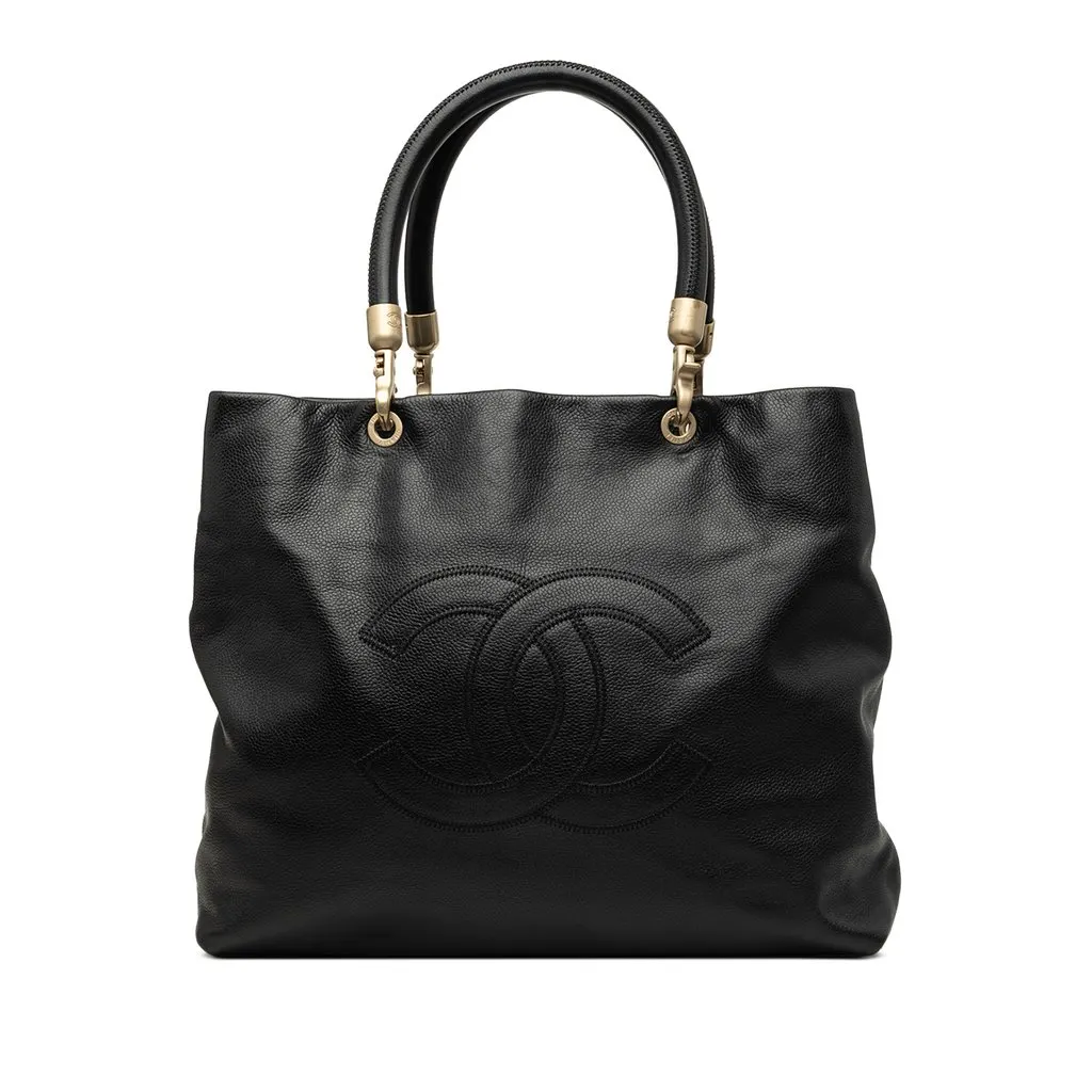 Chanel CC Caviar Tote Black Leather Very good - Front View