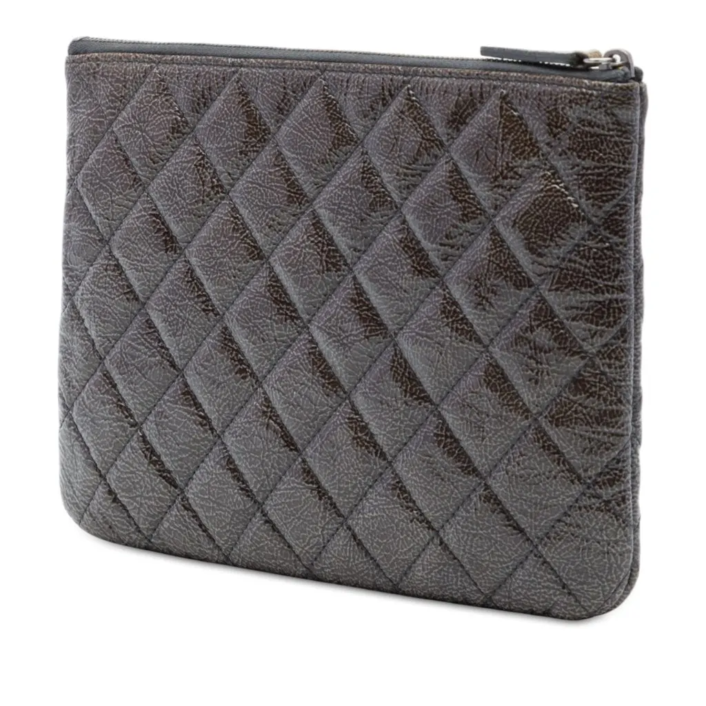 Chanel Small Quilted Crinkled Patent O Case Clutch MultiColor Leather Very good - Back View