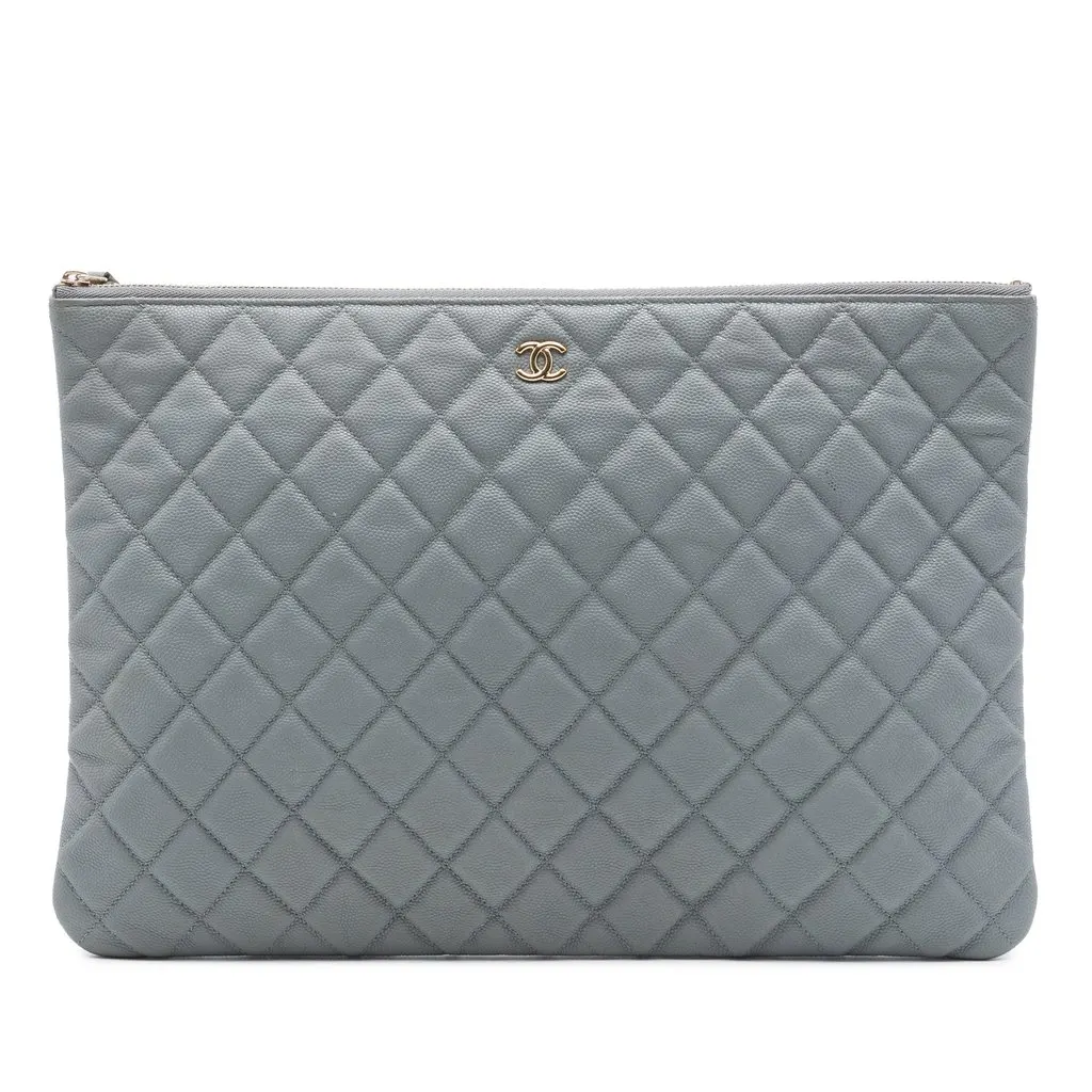 Chanel Large Quilted Caviar O Case Clutch MultiColor Leather Very good - Front View