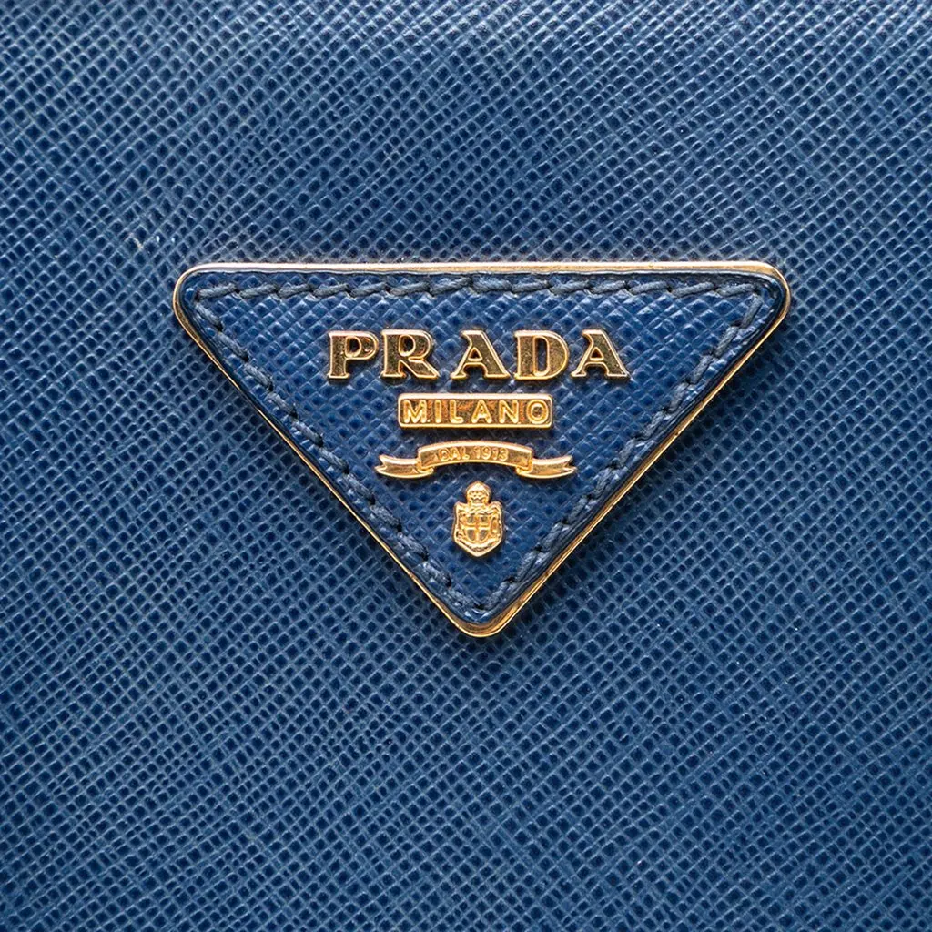 Prada Large Saffiano Lux Promenade Satchel Blue Leather Very good - Box View