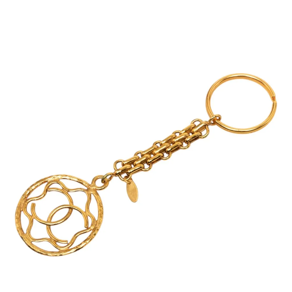Chanel CC Gold Plated Round Key Ring Bag Charm Gold Metal Very good - Front View