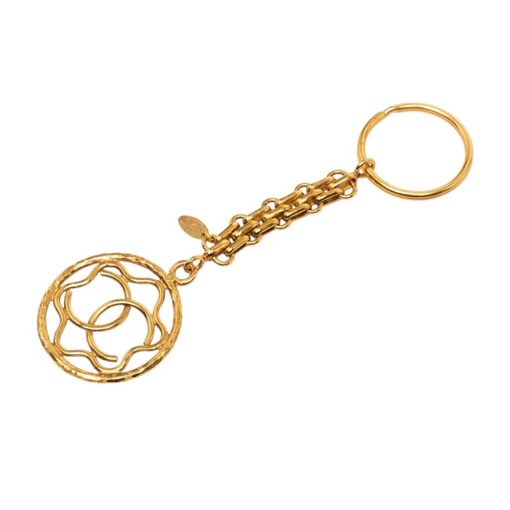 Chanel CC Gold Plated Round Key Ring Bag Charm Gold Metal Very good - Back View