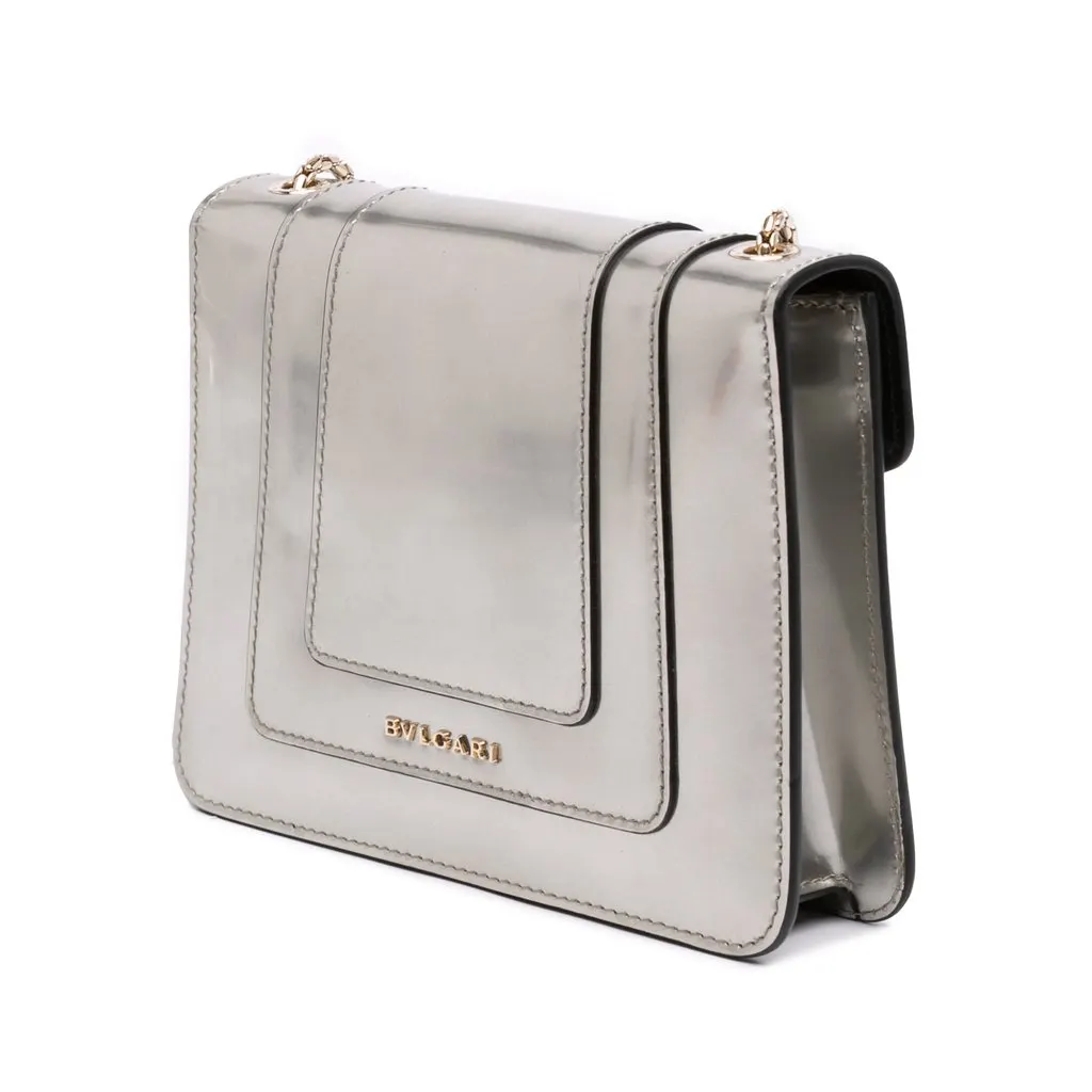 Bulgari Small Patent Serpenti Forever Crossbody Silver Leather Very good - Back View