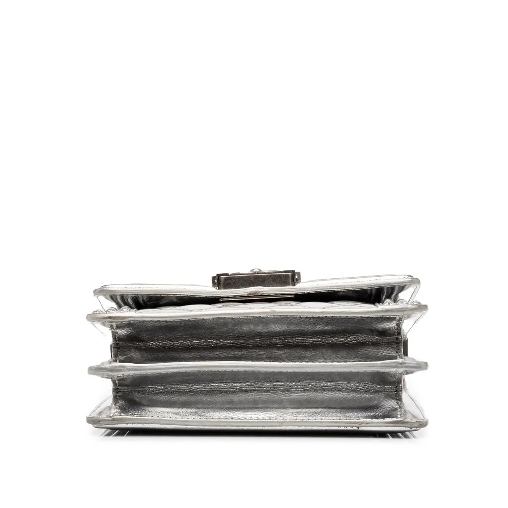 Chanel Quilted Metallic Goatskin North South Boy Flap Silver Leather Very good - Inside View