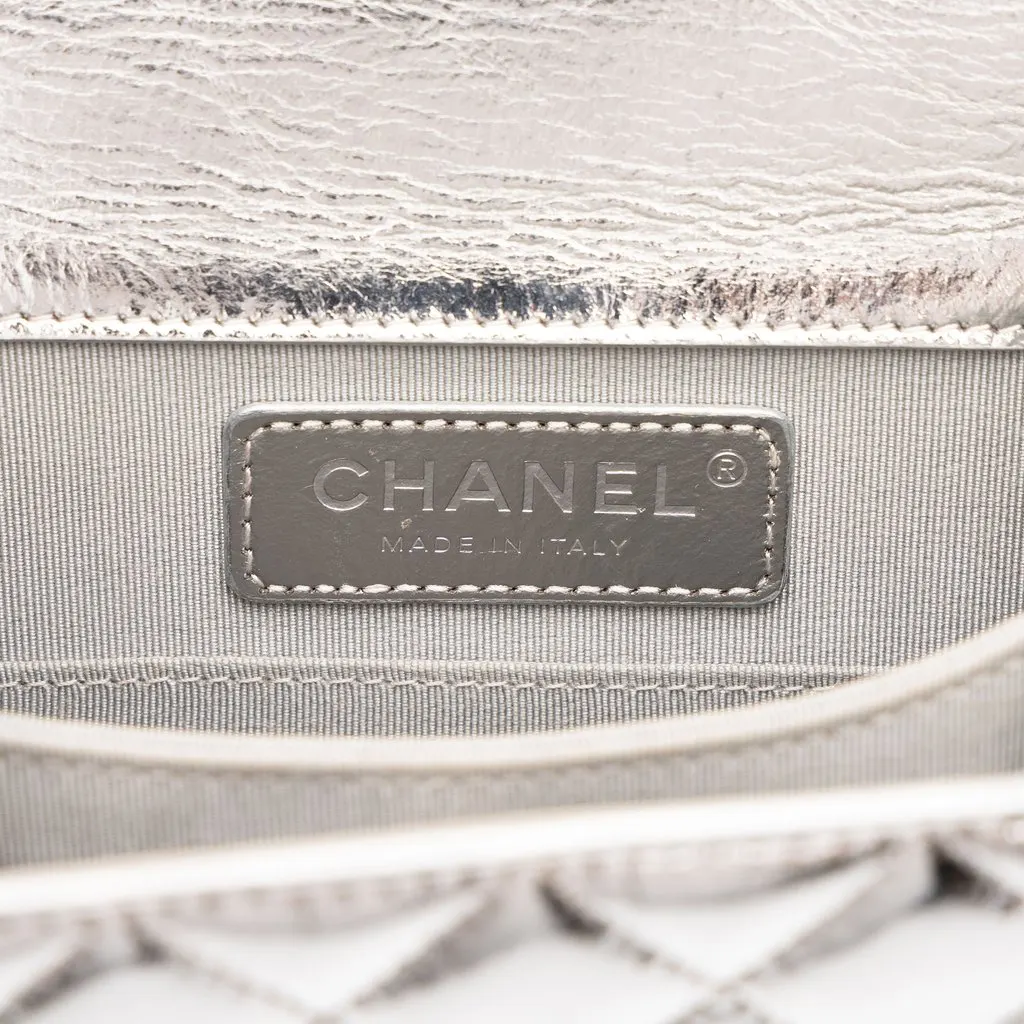 Chanel Quilted Metallic Goatskin North South Boy Flap Silver Leather Very good - Box View