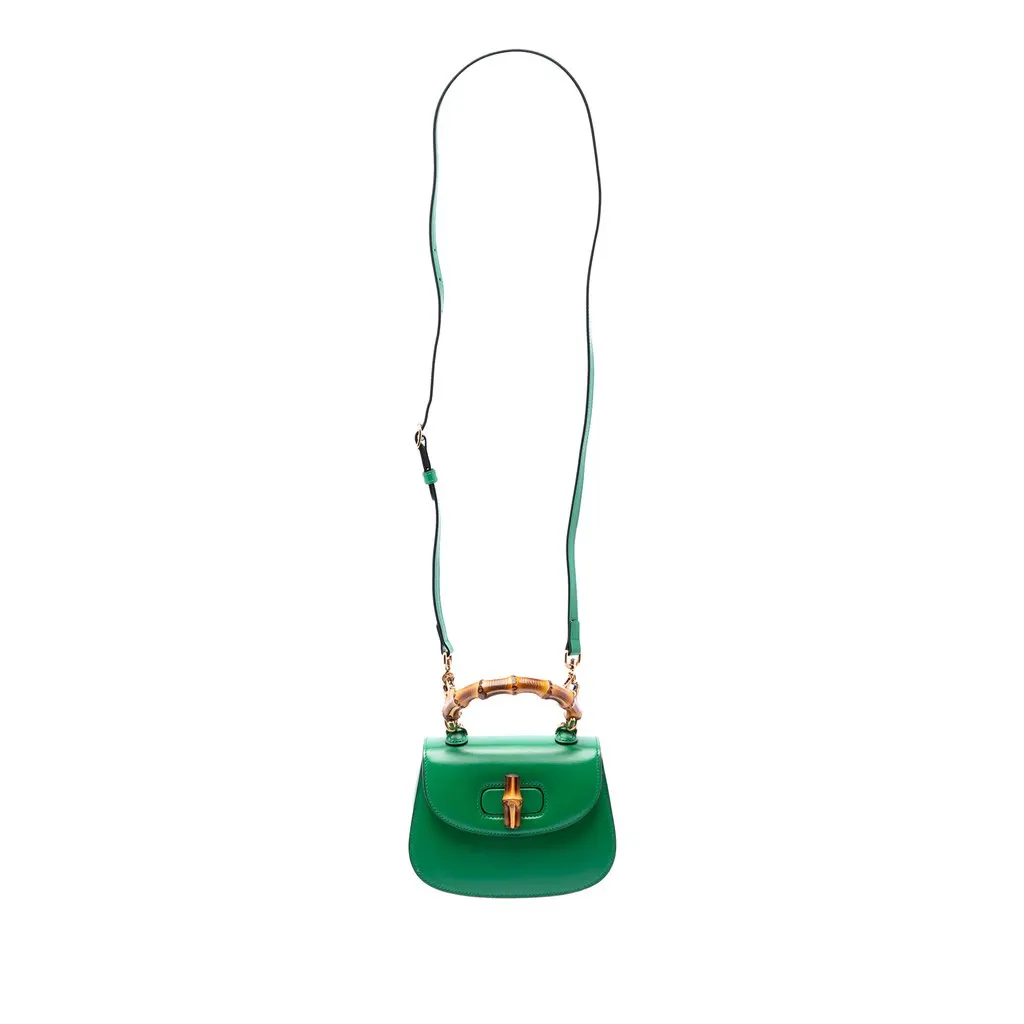 Gucci Mini Calfskin 1947 Bamboo Top Handle Bag Green Leather Very good - Front View