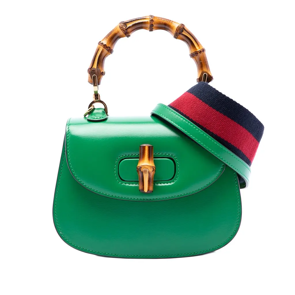 Gucci Mini Calfskin 1947 Bamboo Top Handle Bag Green Leather Very good - Back View
