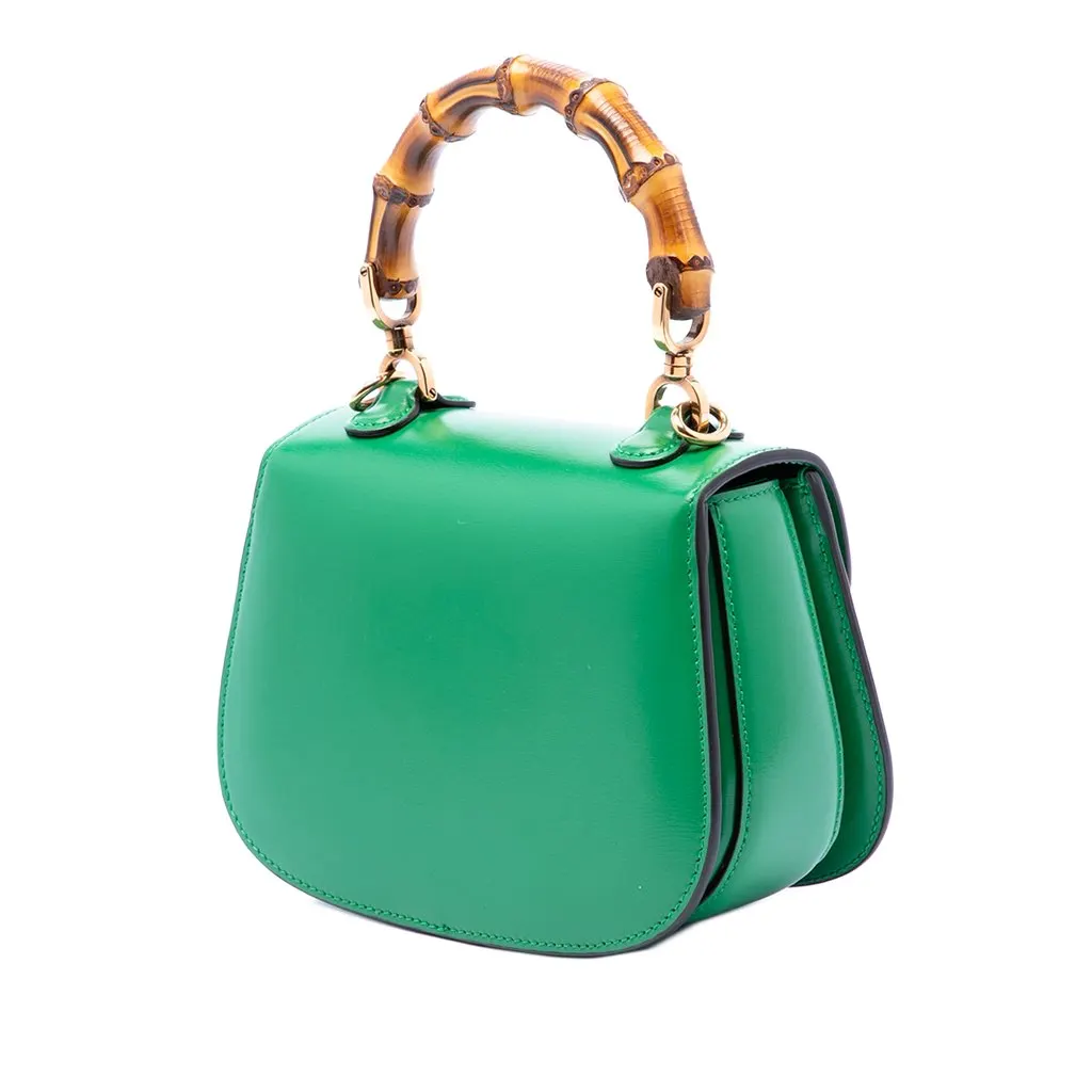 Gucci Mini Calfskin 1947 Bamboo Top Handle Bag Green Leather Very good - Inside View