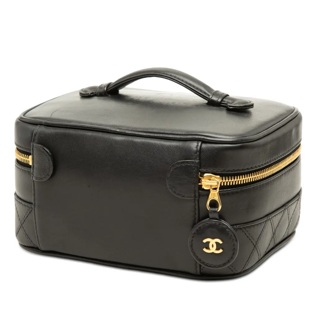 Chanel CC Quilted Lambskin Vanity Bag Black Leather Very good - Back View