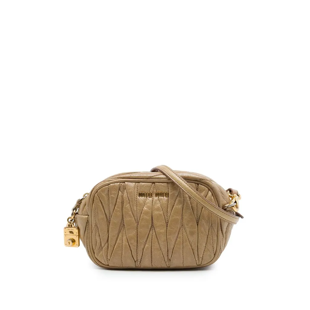 Miu Miu Matelasse Nappa Camera Bag Beige Leather Good - Front View