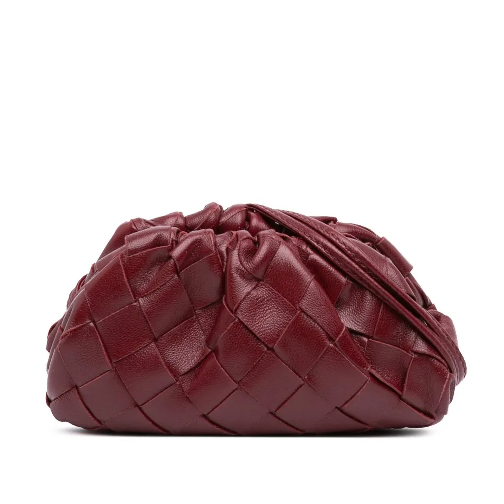Bottega Veneta Nappa Intrecciato The Extra Mini Pouch Crossbody Red Leather Very good - Front View