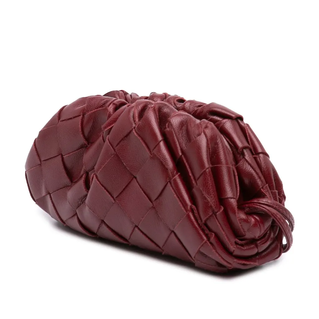 Bottega Veneta Nappa Intrecciato The Extra Mini Pouch Crossbody Red Leather Very good - Back View