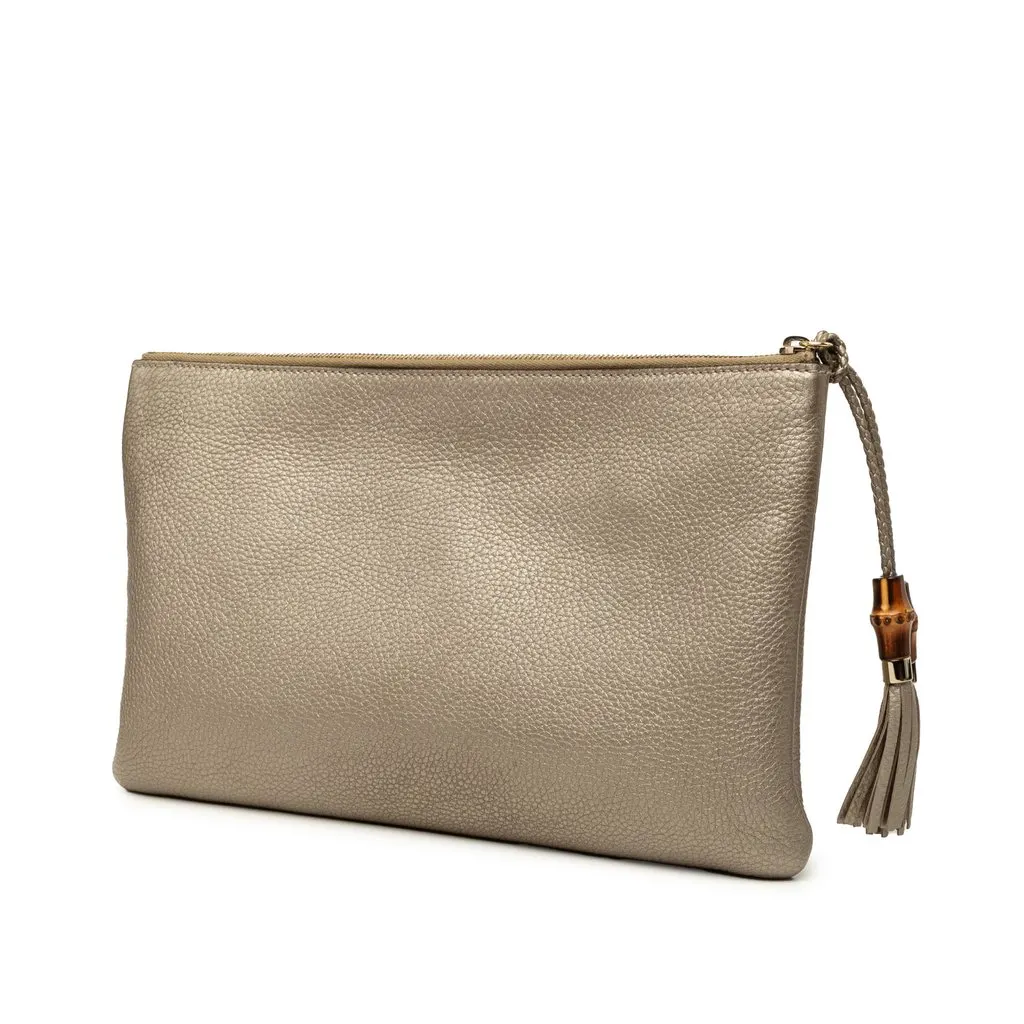 Gucci Calfskin Bamboo Tassel Clutch Gold Leather Very good - Back View