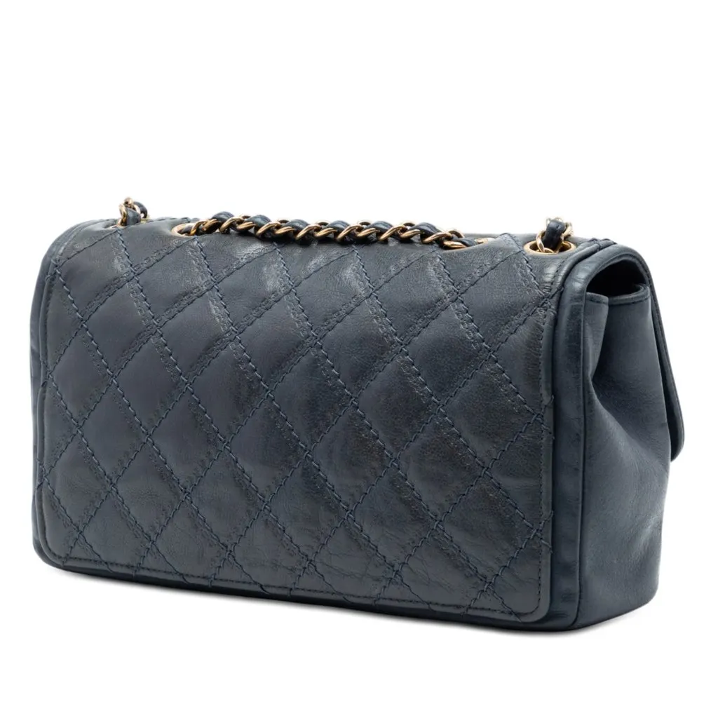 Chanel Medium CC Quilted Iridescent Calfskin Sheriff Star Flap Blue Leather Very good - Back View
